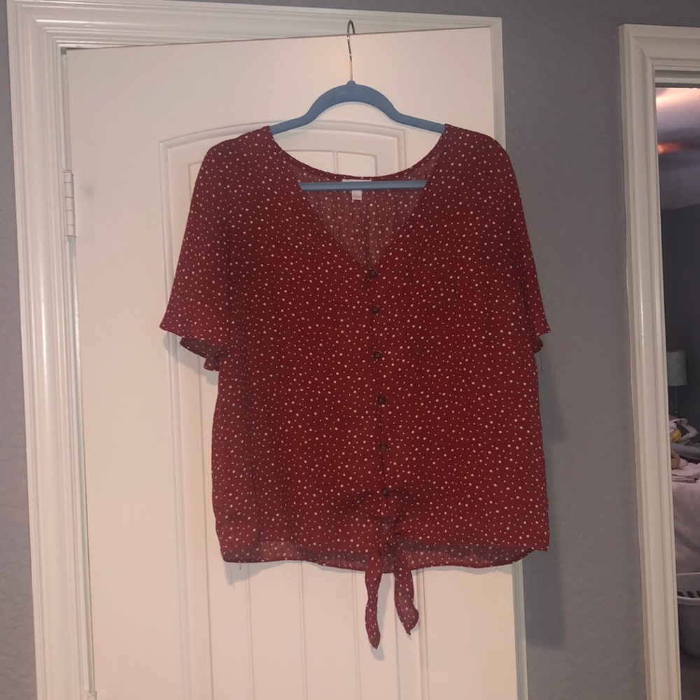 red and whit dot blouse shirt